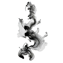 Abstract black ink swirls on white background isolated on transparent background