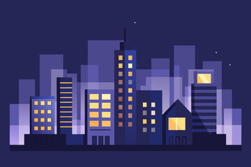 Ultra Minimal Night Cityscape with Abstract Block Buildings and Yellow Window Lights abstract buildings 1