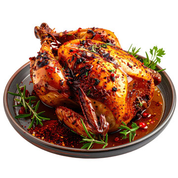 Sumac-seasoned musakhan chicken atop taboon bread with saut�ed onions, a classic palestinian feast isolated on a white backgrou