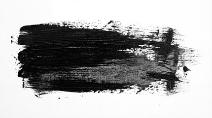 Black paint stroke in abstract grunge style with dark texture on white background for graphic design