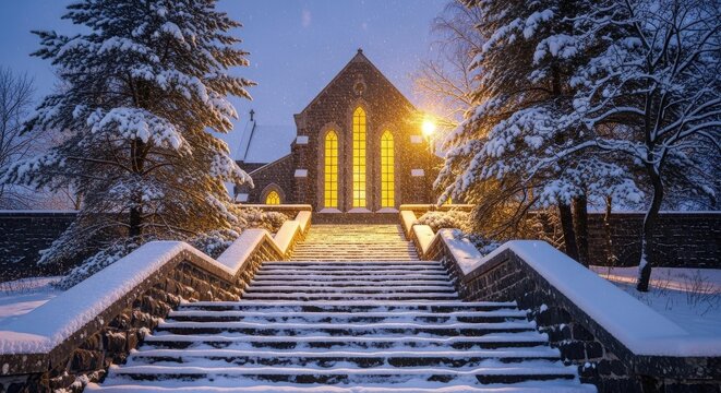 Snowy evening at the chapel