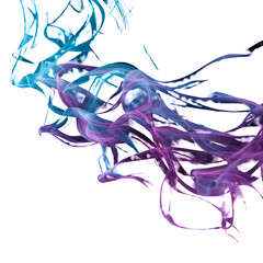Abstract fluid swirls blue purple smoke background isolated on transparent background