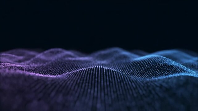 Abstract digital wave pattern with blue and purple dots.