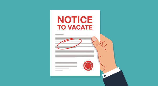 Hand holding a notice to vacate document with red circling, representing eviction or legal proceedings.