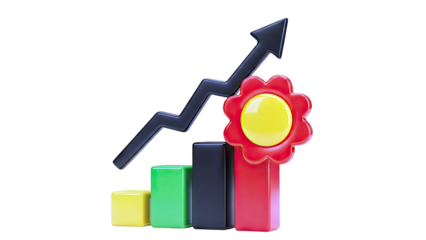 3D Bar Chart with Upward Trend Arrow and Flower Icon