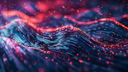 Vibrant Abstract Waveform with Neon Lights.