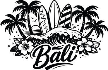 Tropical island summer vacation vector illustration featuring exotic palm tree silhouettes and a paradise beach landscape with ocean water and sun design elements for travel banners © Rakibul