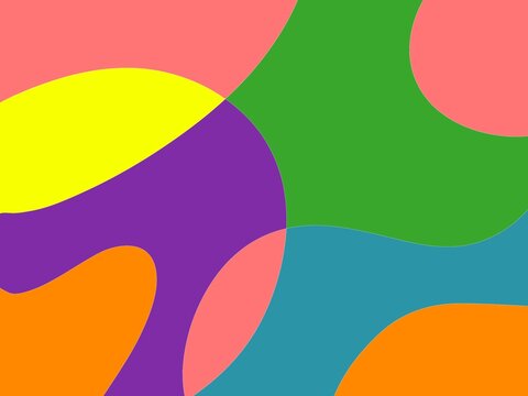 A dynamic composition of colorful overlapping fluid shapes.