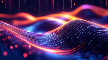 Vibrant Digital Waveform with Neon Lights.
