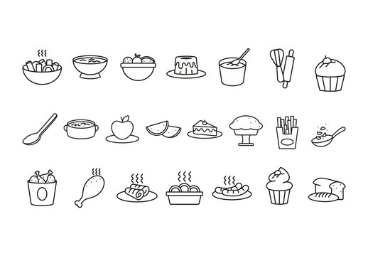 Black and White Minimalist Food Illustration Icons Set