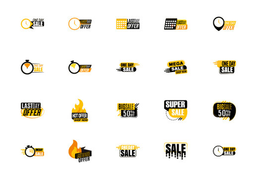 Black And Yellow Sale Offer Discount Promotion Cyber Monday Illustrations Set