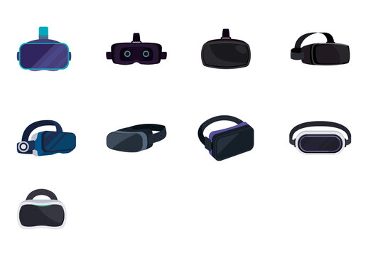 Black And Gray Virtual Reality Goggles Headset VR Illustrations Set