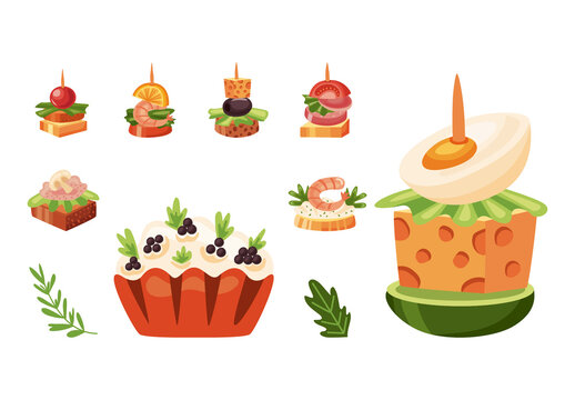Appetizers Snacks Food Illustrations Set