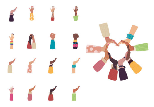 Colorful Diversity Unity Peace Empowerment Hands Illustrations Set