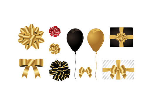 Black And Gold Holiday Decoration Illustrations Set