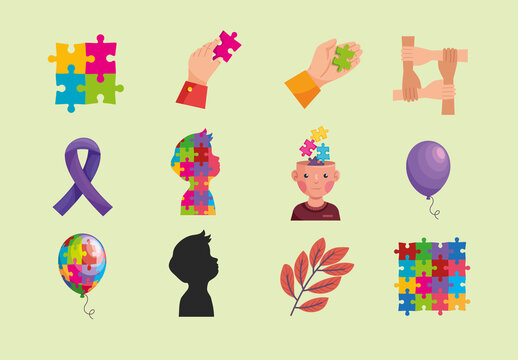 Colorful Autism Awareness Illustrations Set