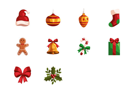 Colorful Christmas Ornaments Holiday Festive Decorations Illustrations Set