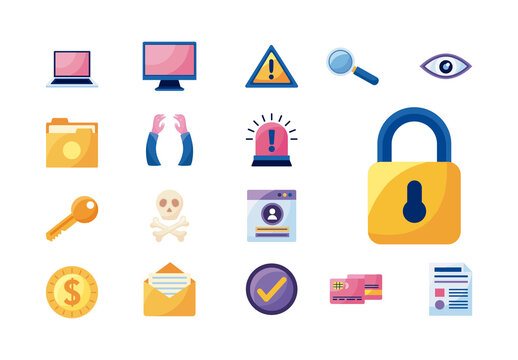 Colorful Cyber Fraud Security Icons Set