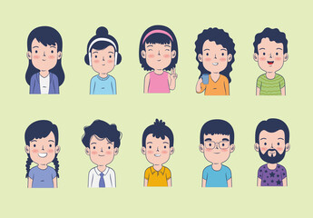 Colorful People Portrait Characters Avatars Illustrations Set