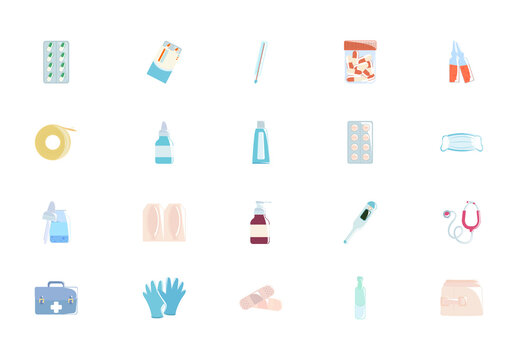Colorful Medical Kit Illustrations Set