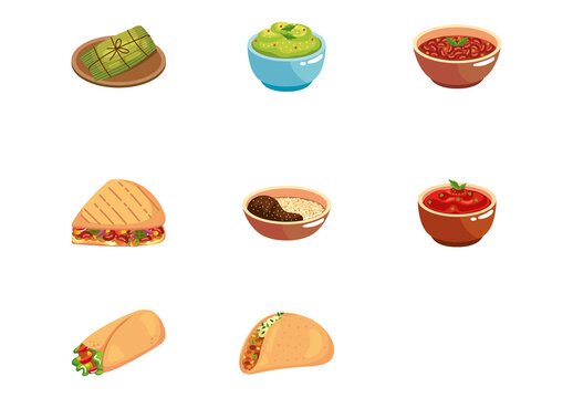 Colorful Mexican Food Illustrations Set