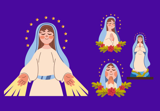 Virgin Mary Catholic Illustrations Set