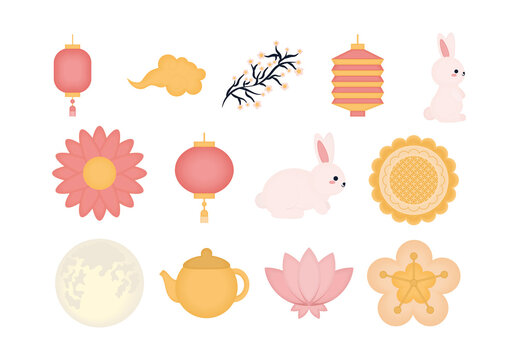 Colorful Mid Autum Festival Illustrations Set