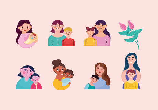 Mother Day Celebration Illustrations Set