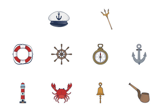 Colorful Nautical Icons Set