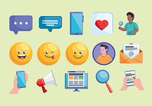Colorful Social Media Marketing Illustrations Set