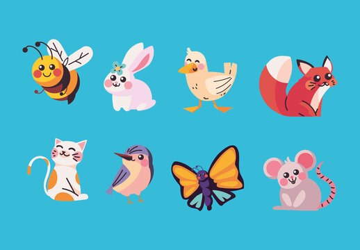 Colorful Spring Characters Illustrations Set