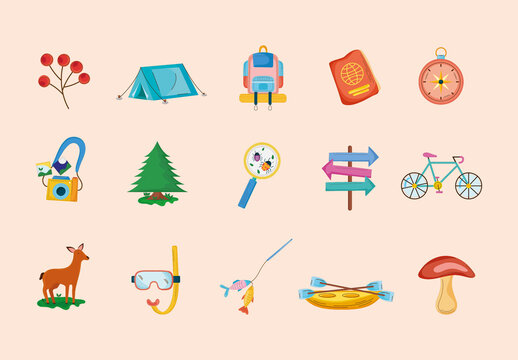 Camping Adventure Outdoor Icon Set