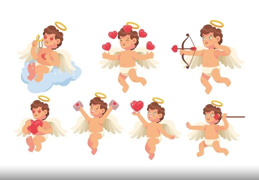 Cupid Angel Valentine Illustration Set