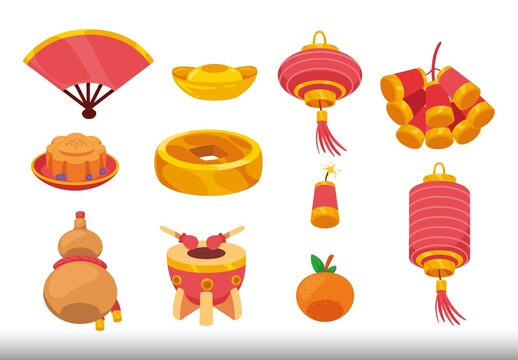 Colorful Chinese New Year Festival Illustrations Set