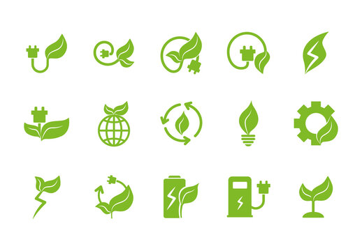 Green Bio Eco Energy Power Electricity Icons Set