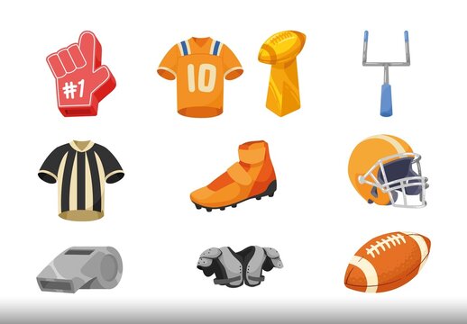 Football Equipment Cartoon Icon Set