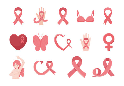 Pink And Beige Breast Cancer Awareness Health Illustrations Set