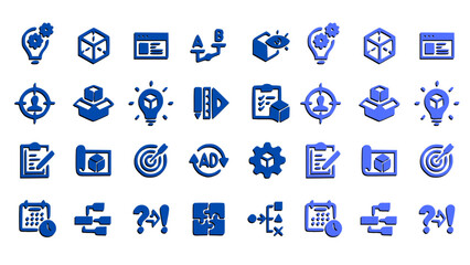 Fototapeta premium Collection of blue business and technology icons in flat style. Suitable for corporate websites, apps, infographics, dashboards, and professional UI design.