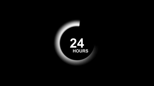 Rotating twenty four hours service icon loop motion graphic indicating constant availability and customer support