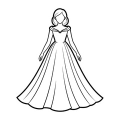 A elegant long gown vector style coloring page 