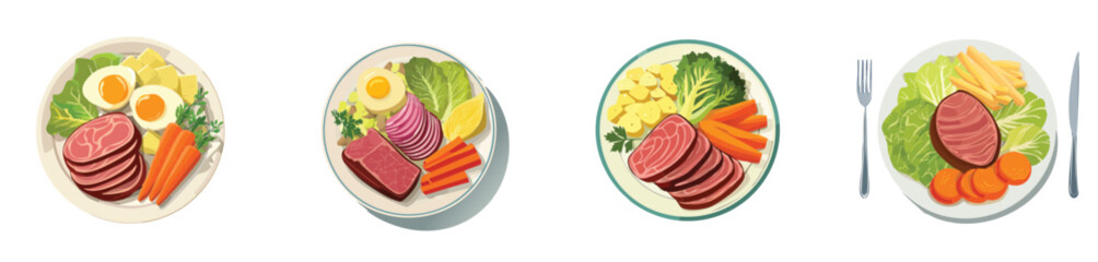 St. Patrick&rsquo;s Day Irish Dinner Plate Set &ndash; Traditional Meal Vector Illustrations