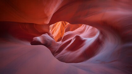 Abstract Red Sandstone Canyon Interior With Flowing Rock Formations And Soft Light