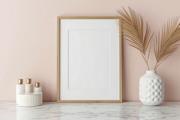 Generative AI Minimalist Interior Decor with Elegant Vases and Frame