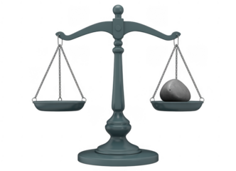 Gray balance scale with stone weights isolated on a transparent background