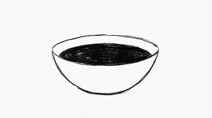 Black coffee in a simple bowl with minimalist design in black and white illustration for food blog