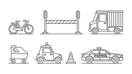 Diverse transportation vector collection: A diverse collection of transport-related vector, from bicycles to patrol cars, for use in illustrative design. © Abdul