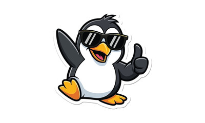 Obraz premium Cool penguin giving thumbs up wearing funny sunglasses sticker design