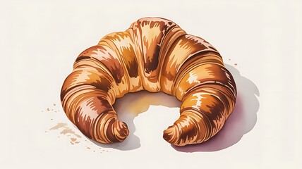 Freshly Baked Golden Croissant with Crisp Layers and Butter Photo