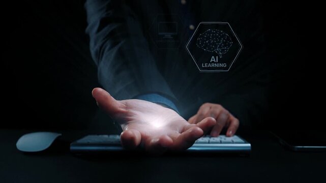 AI learning system involves deep learning, supervised machine learning, and natural language processing. AI learning diagram shows how AI advances learn in automation and data processing. Elide