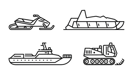 Arctic Transport: A collection of sleek line art illustrations showcases a variety of transport vehicles designed for navigating arctic landscapes. © Mohiuddin123
